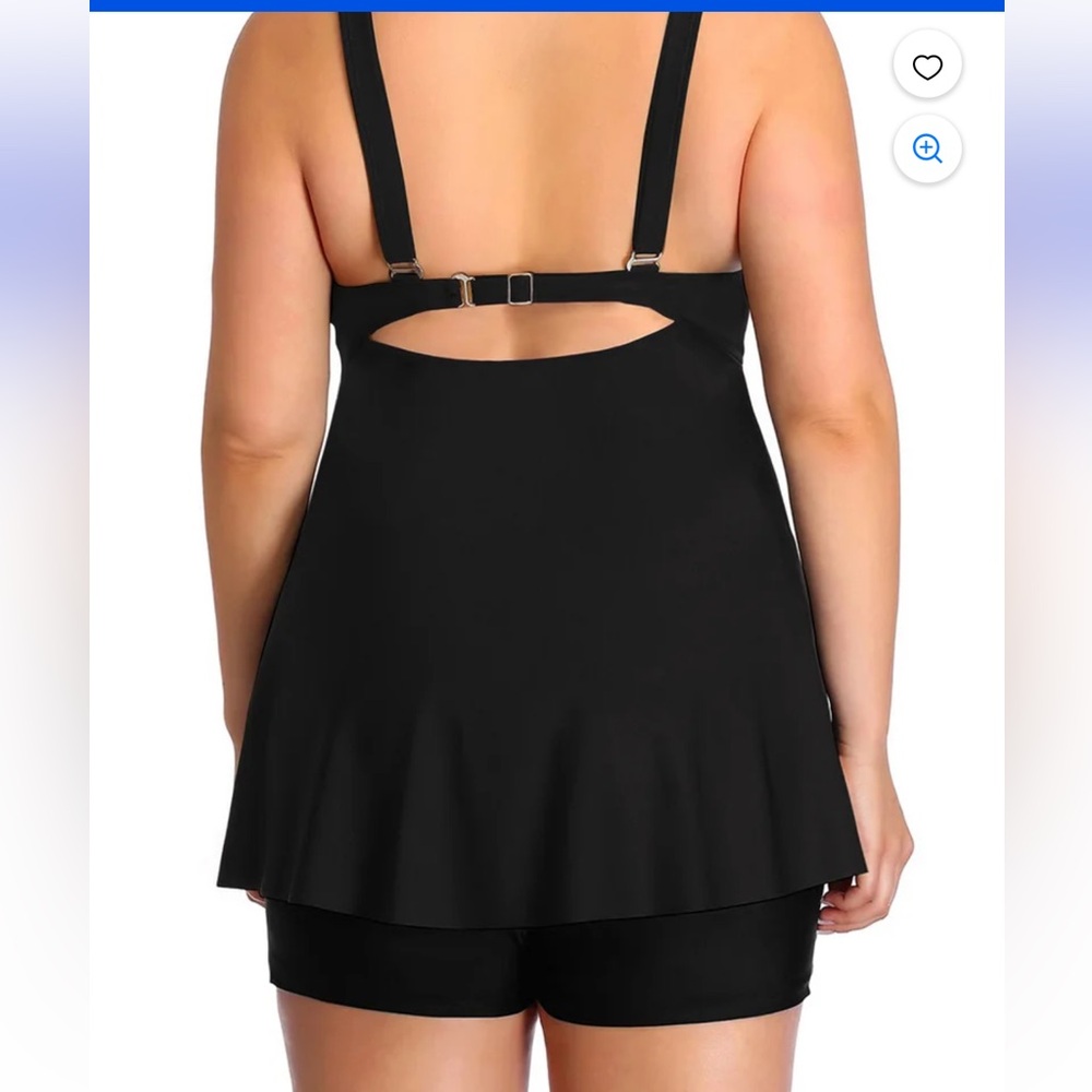 Plus Size 2 Piece Ruffle Bathing Suit Drawstring Tank with Boyshorts - Picture 4 of 9